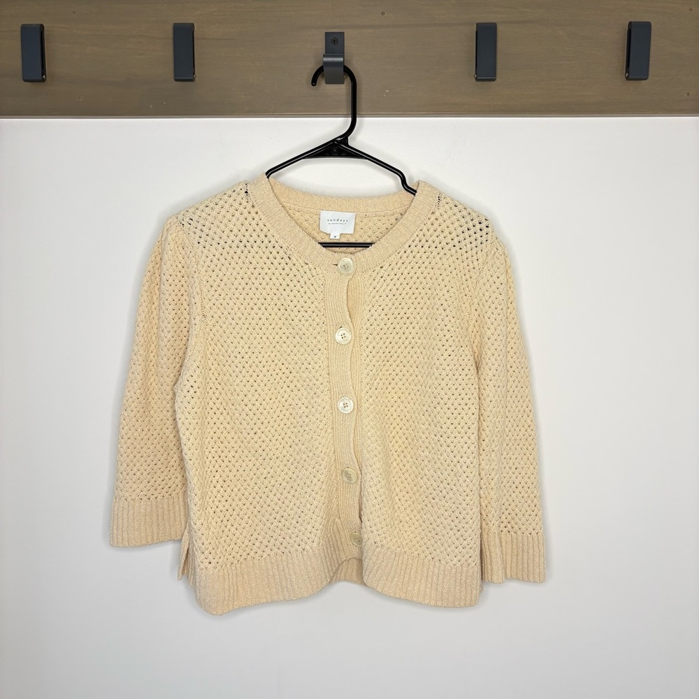 Sundays Cream Knit neutral cotton Cardigan - Size Medium - cottagecore sweater